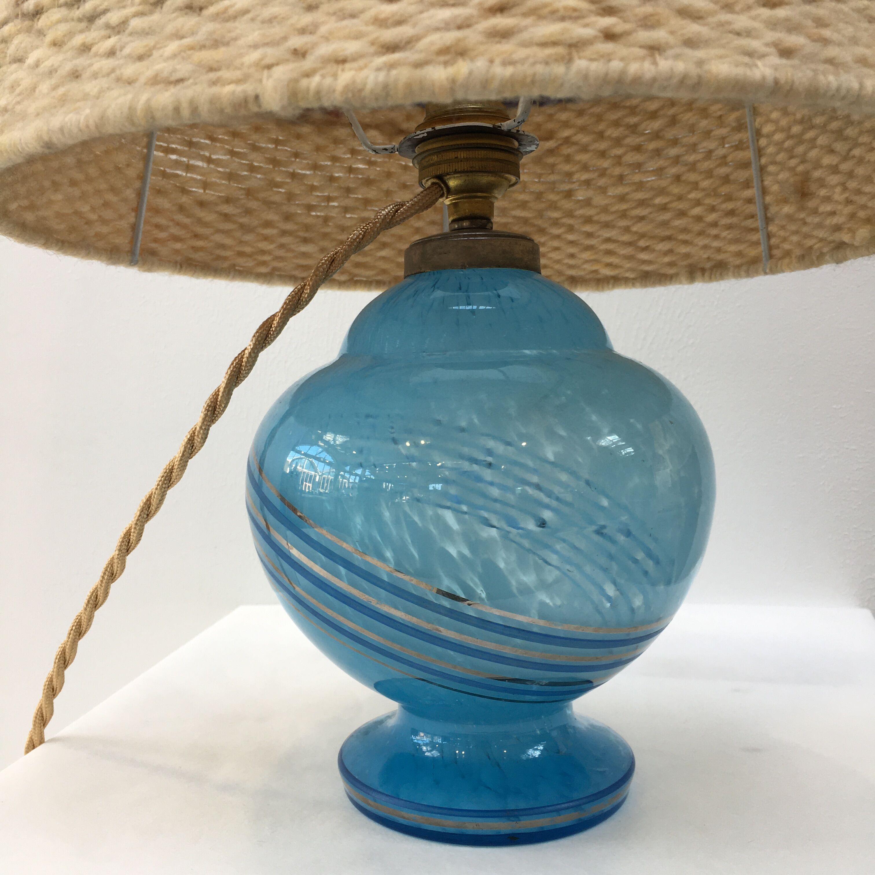 Art Deco table lamp in blue Clichy glass