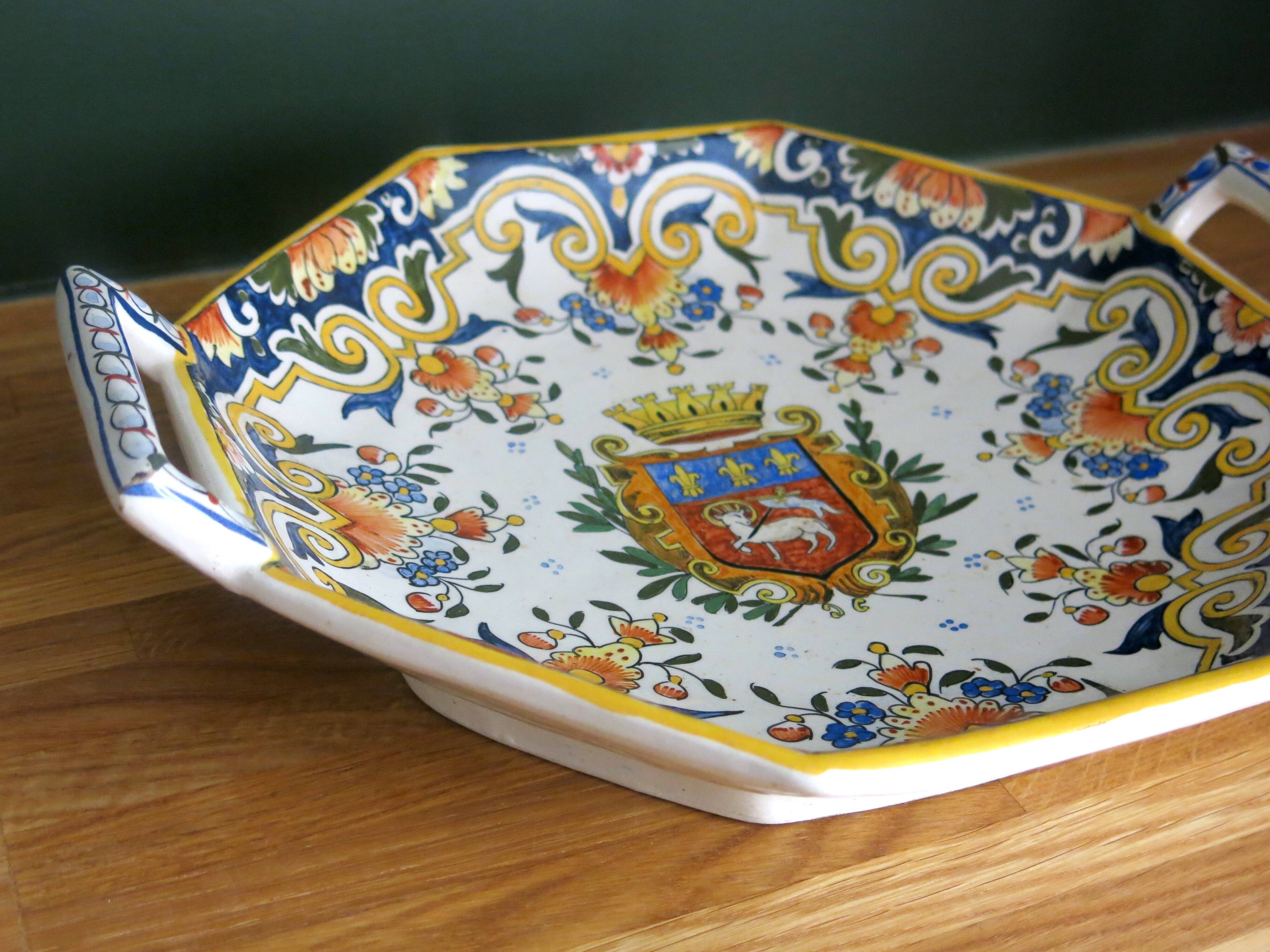 Rouen earthenware serving dish with handles in very good condition
