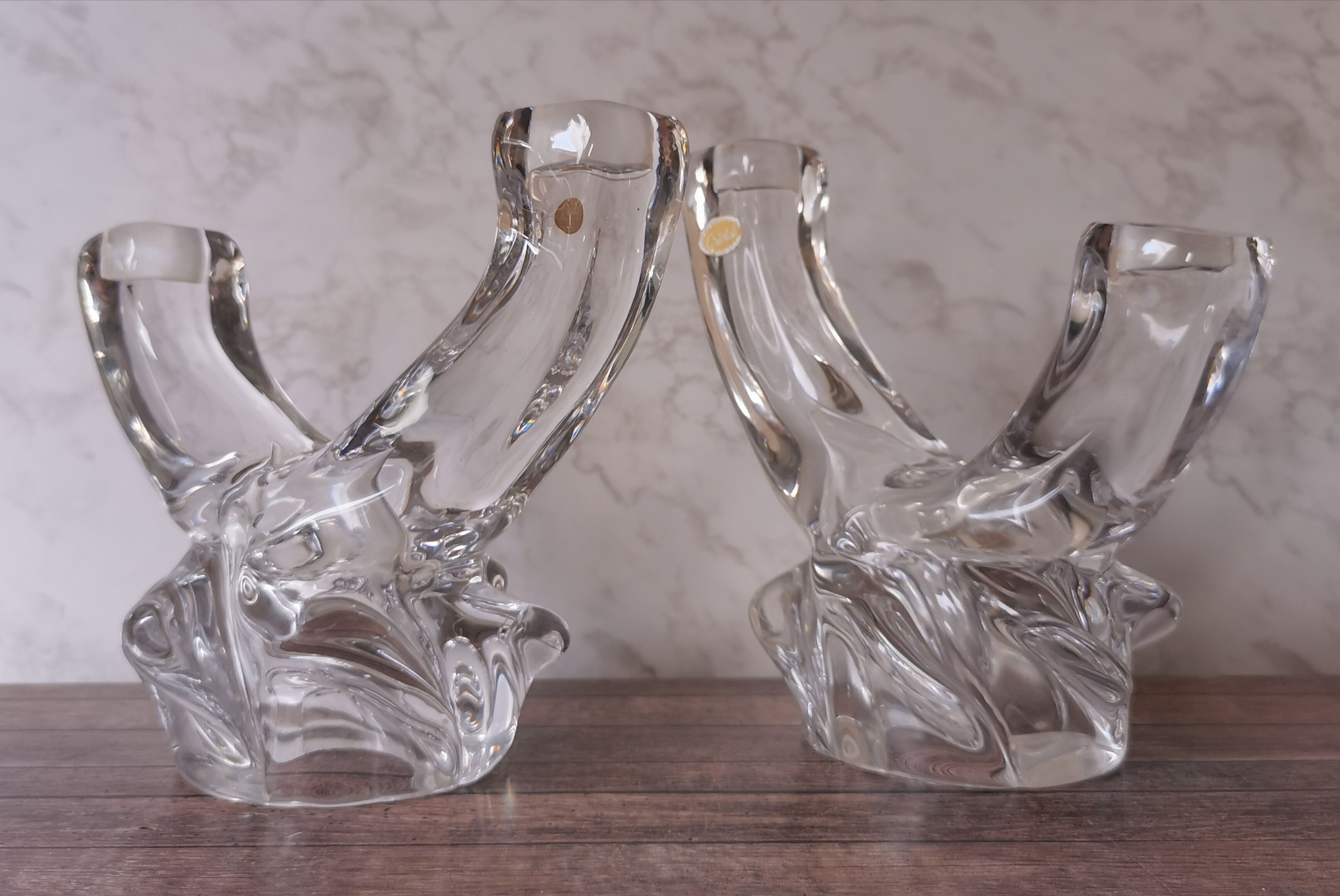 Pair of candle holders two crystal branches