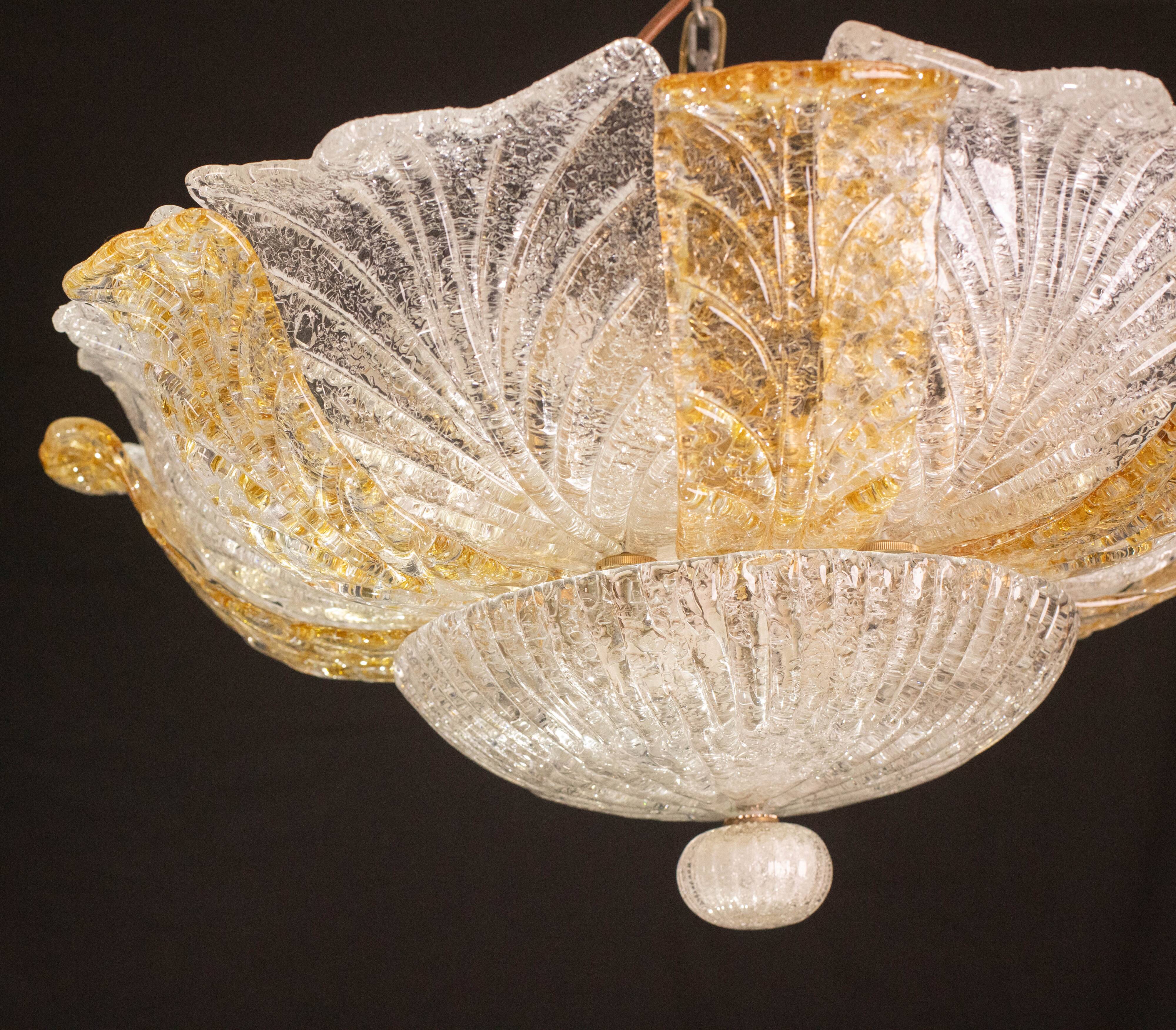 Italian Orange and Trasparent and Murano Glass Ceiling Light