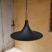 Vintage tulip hanging lamp in black metal and copper