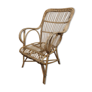 Fauteuil en rotin vintage dossier