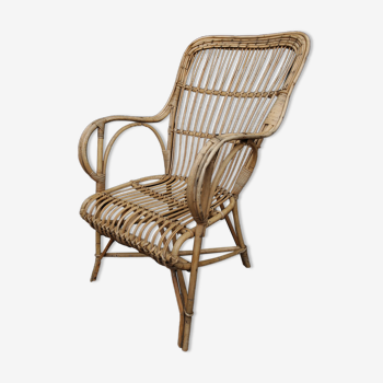 Vintage rattan armchair high backrest