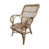 Vintage high back rattan armchair