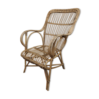 Fauteuil en rotin vintage dossier haut