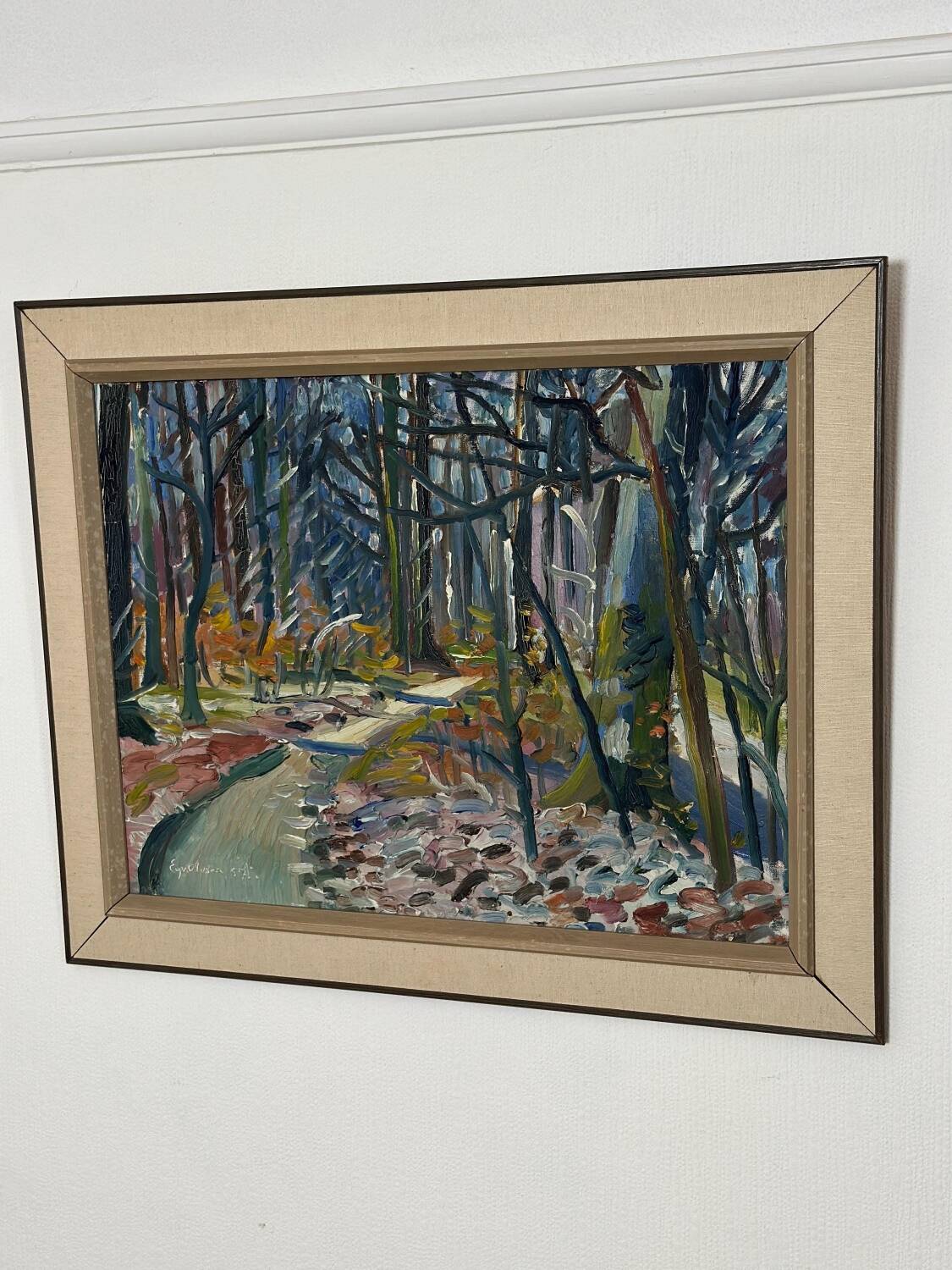 Swedish Oil on Canvas – “Forest” by Eyvind Olesen – Dated 1957