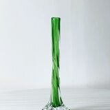 Translucent glass soliflora, long spiral twisted vase with flower-shaped foot