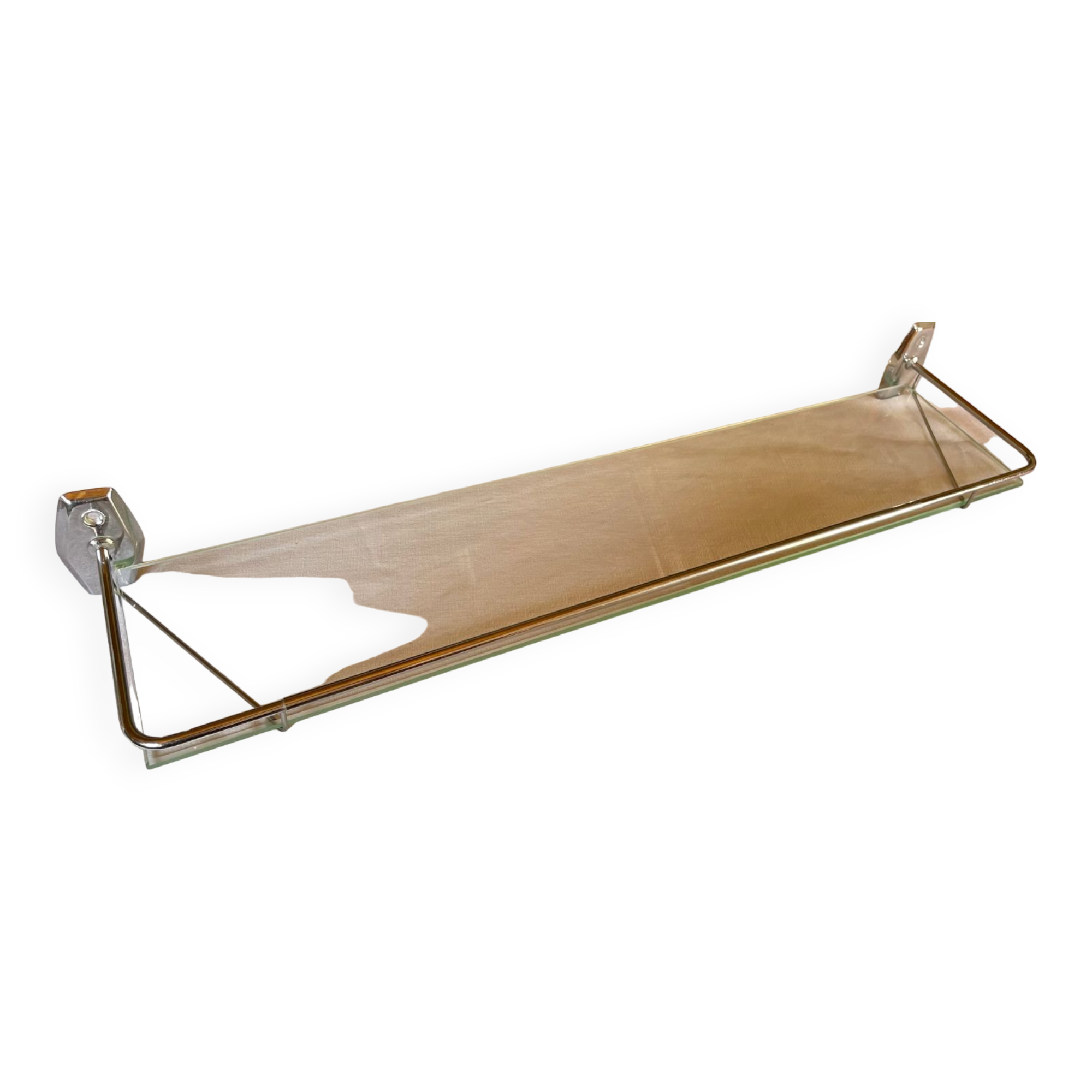 Vintage bathroom shelf, chrome metal and glass