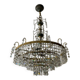 Brass chandelier with crystal pendants