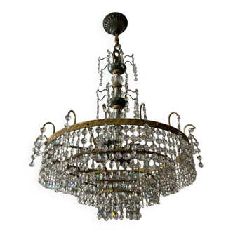 Brass chandelier with crystal pendants