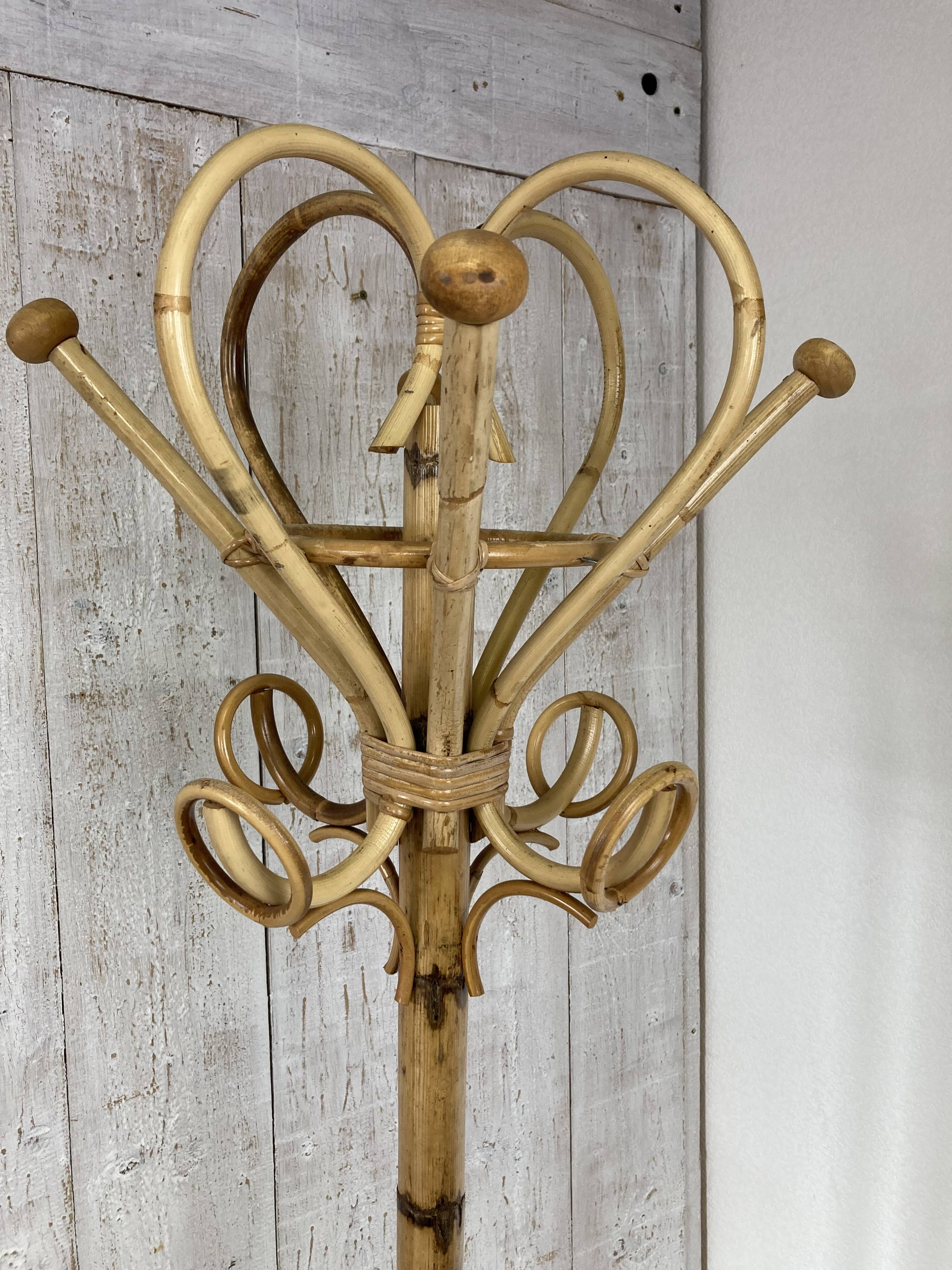Vintage rattan coat rack