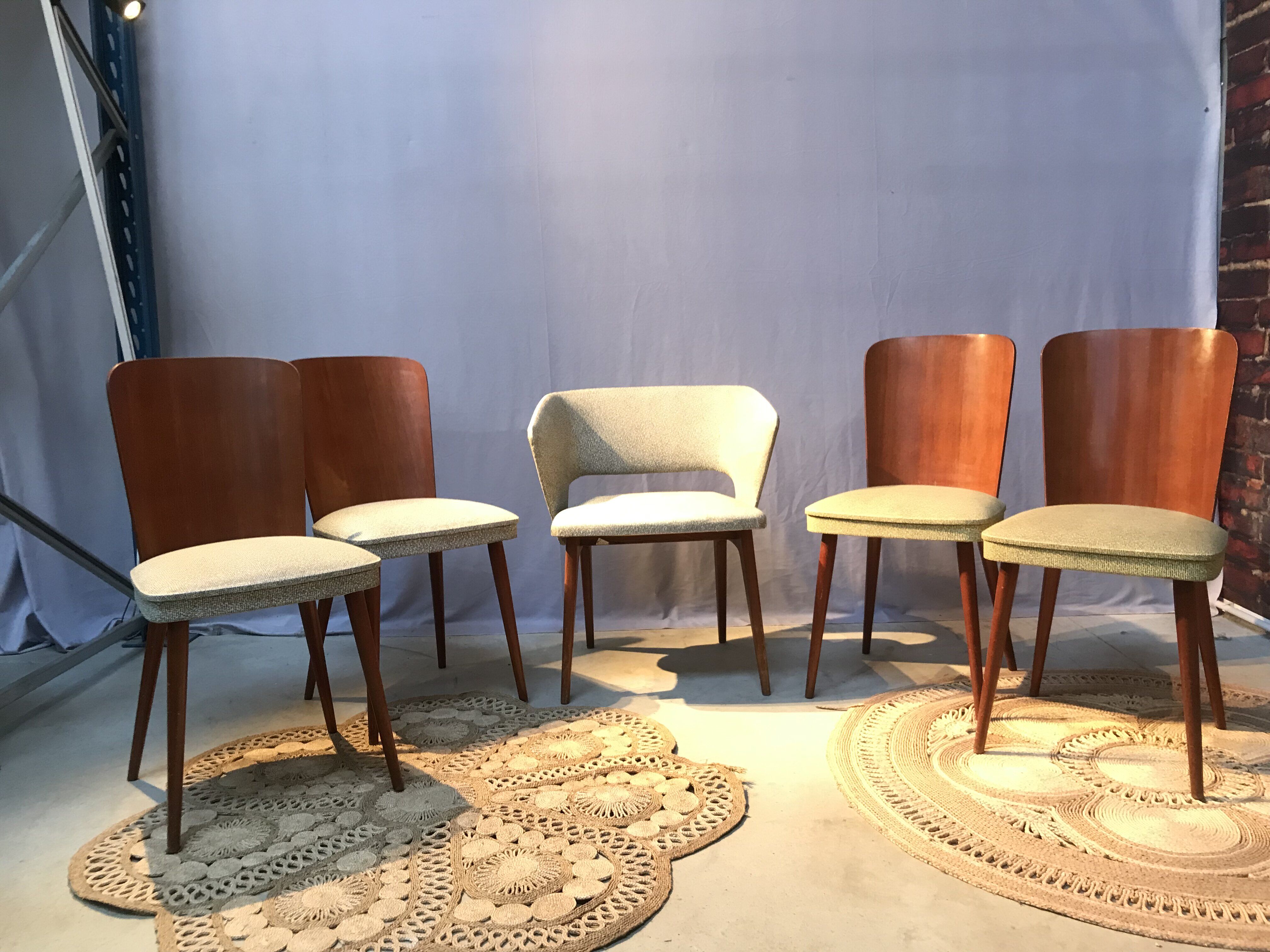 Set of 4 chairs and 1 armchair design 50s