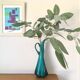 Vase carafe bleu paon opaline soufflée