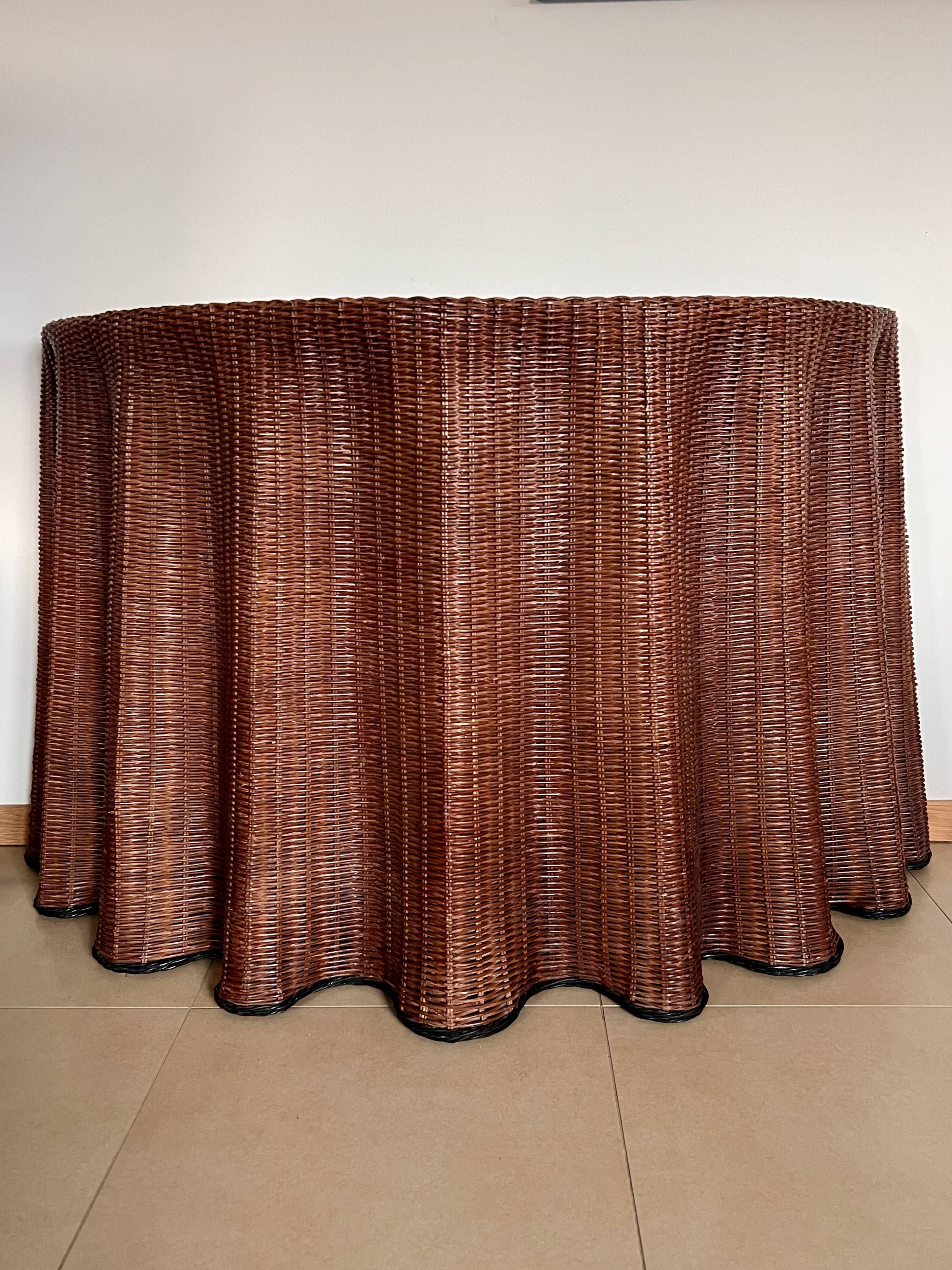 Vintage Console Wicker Trompe-l’Œil  Skirted Ghost Table