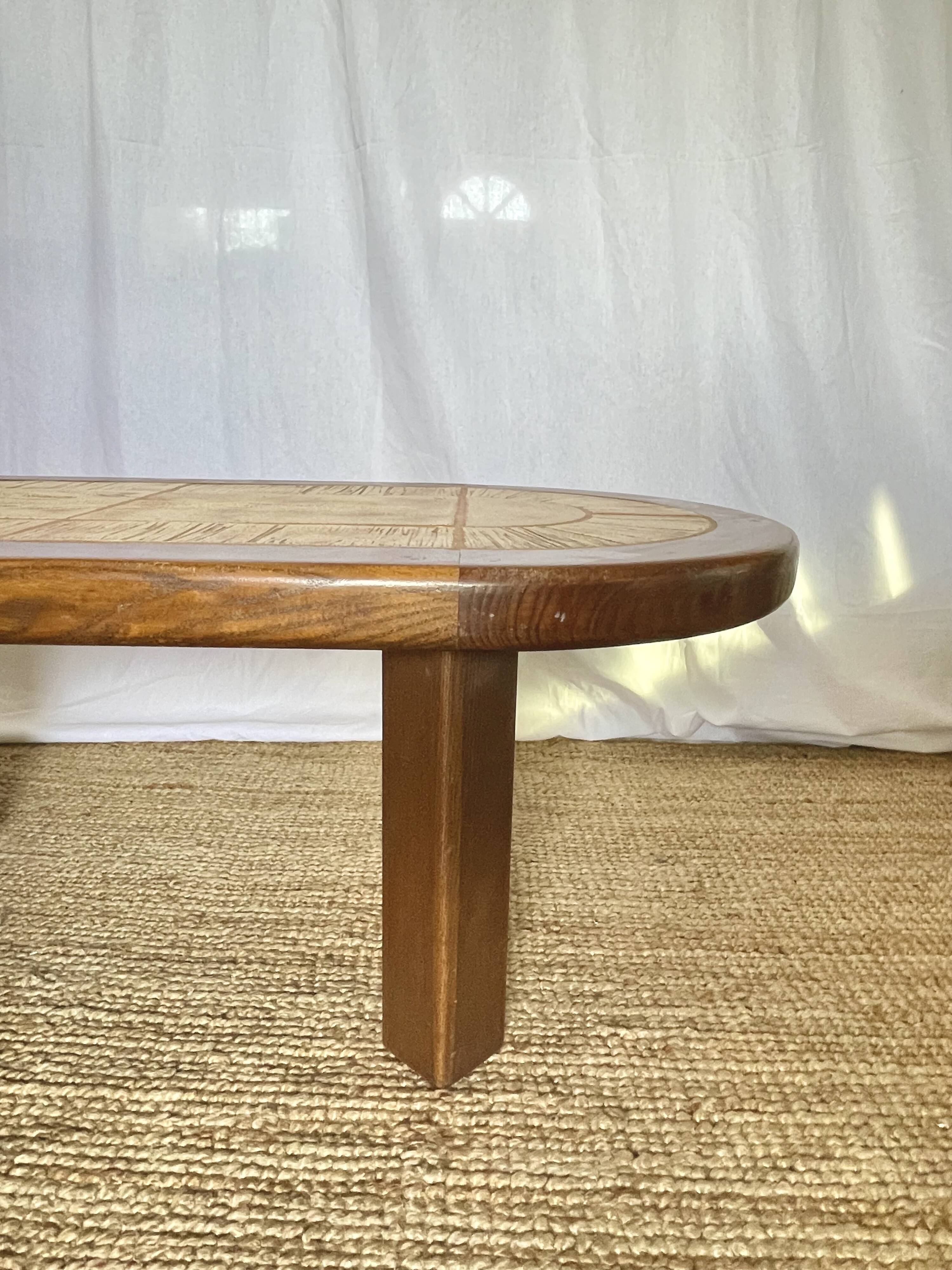 Ceramic and solid wood herbarium coffee table, signed