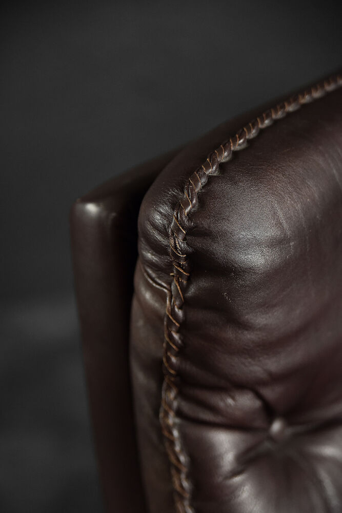 Modern Scandinavian brown leather swivel chair, 1970s