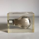 Sculpture inclusion in resin of a blue phosphorescent bulb attributed to Pierre Giraudon, 1970
