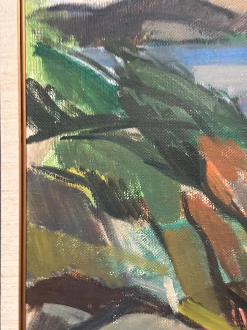 Large original Swedish oil on canvas – "Rocky Shore" – Signed – vintage and framed – 91 × 70 cm (35.8 in × 27.6 in)