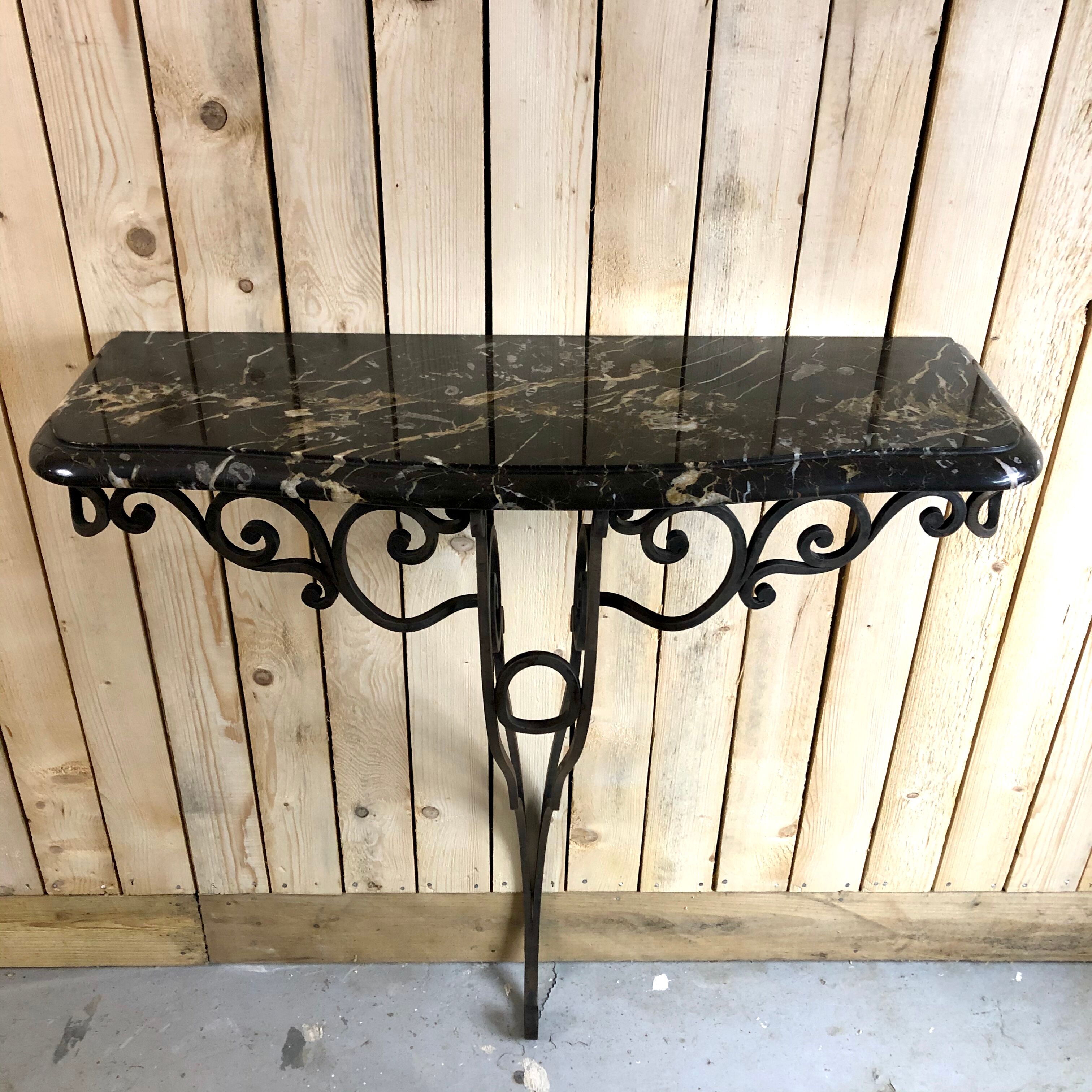 Console murale Art deco - fer forgé et marbre noir