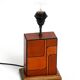 Italian 60s table lamp made of wood and leather with paper straw lampshade
