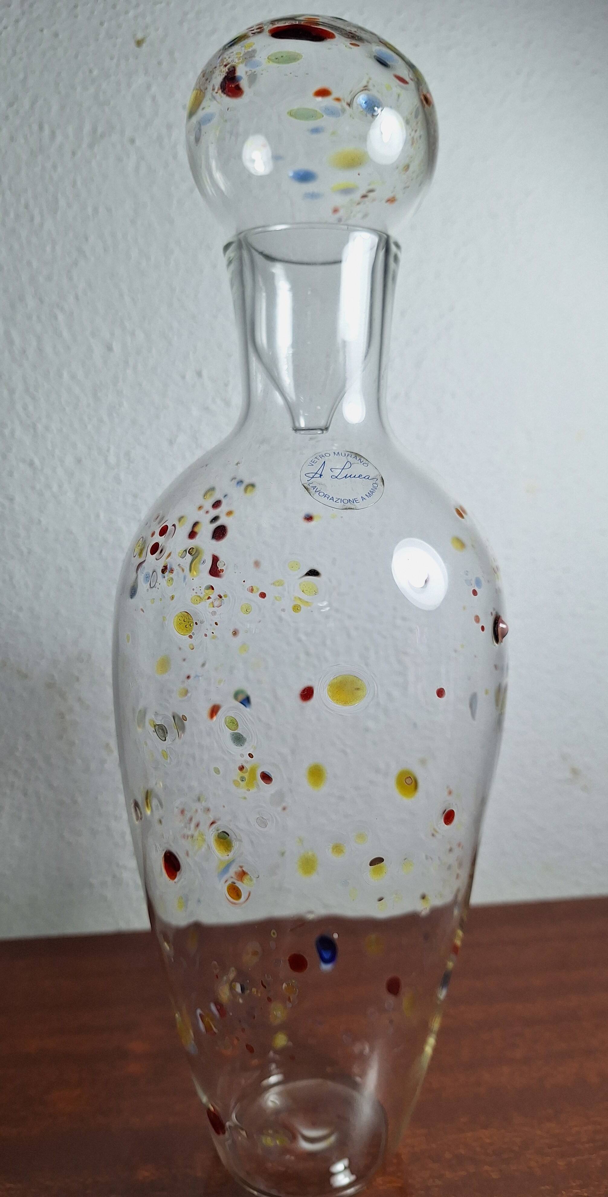 . Murano Glass Decanter with Two Glasses – Handblown Multicolor Millefiori