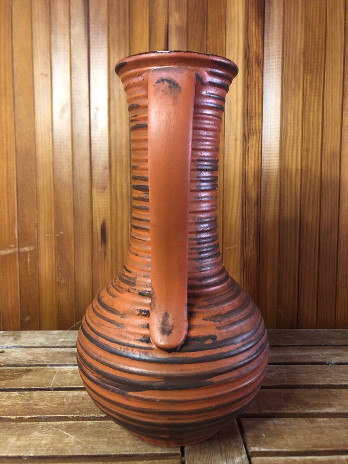 Old brown & orange ceramic pitcher vase w. germany vintage #a470