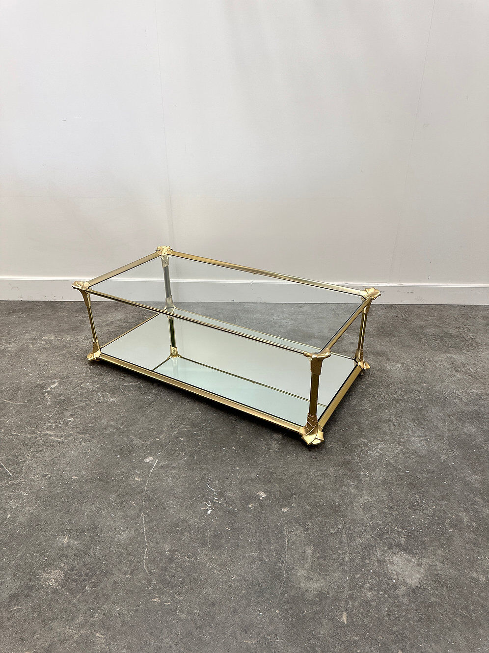 Elegant vintage mirrored brass coffee table, 1980s France.