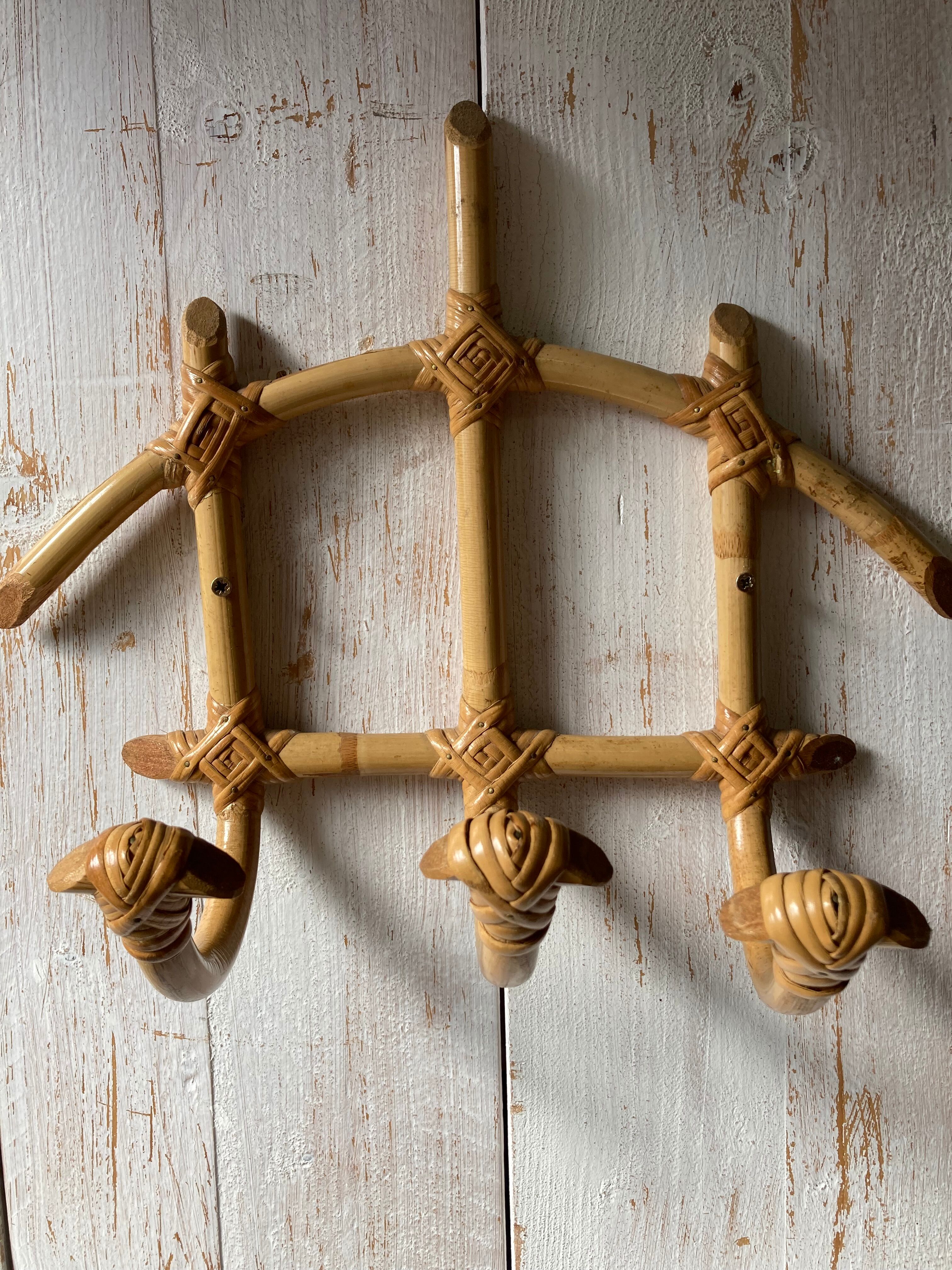 Small vintage rattan hook