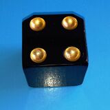 Walnut and gold ashtray in the shape of a playing dice - Golden reliefs and 4 cigarette notches