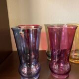 1960s iridescent multi-colored orangeade glasses fruit juice serving set