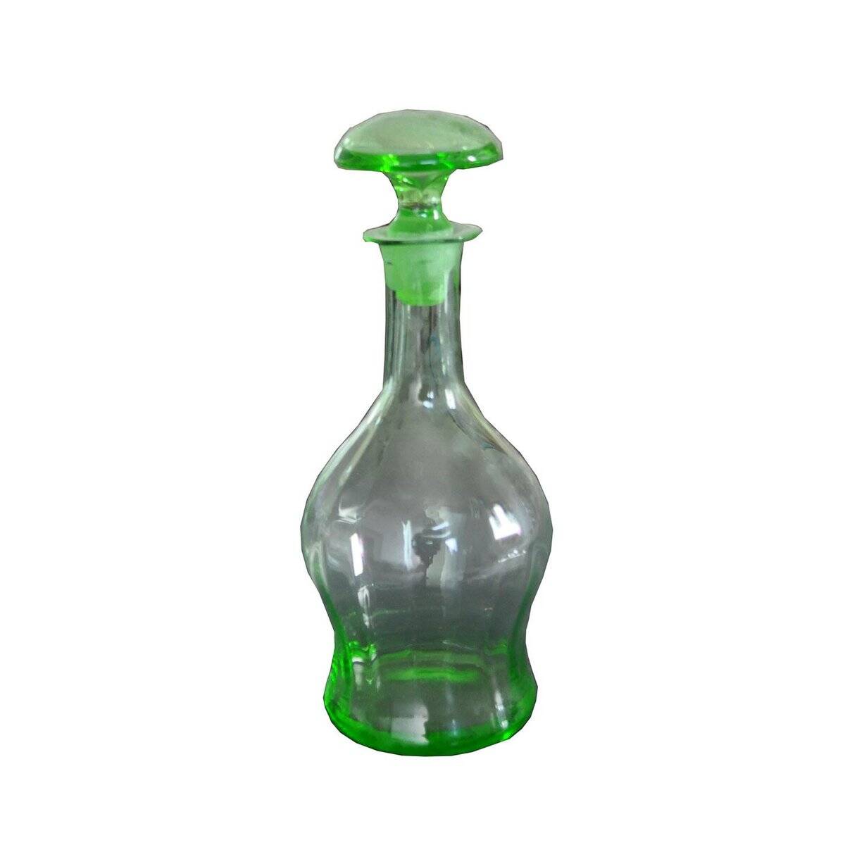 Art Deco Czech liqueur carafe in clear and green glass with a stopper (1930s)