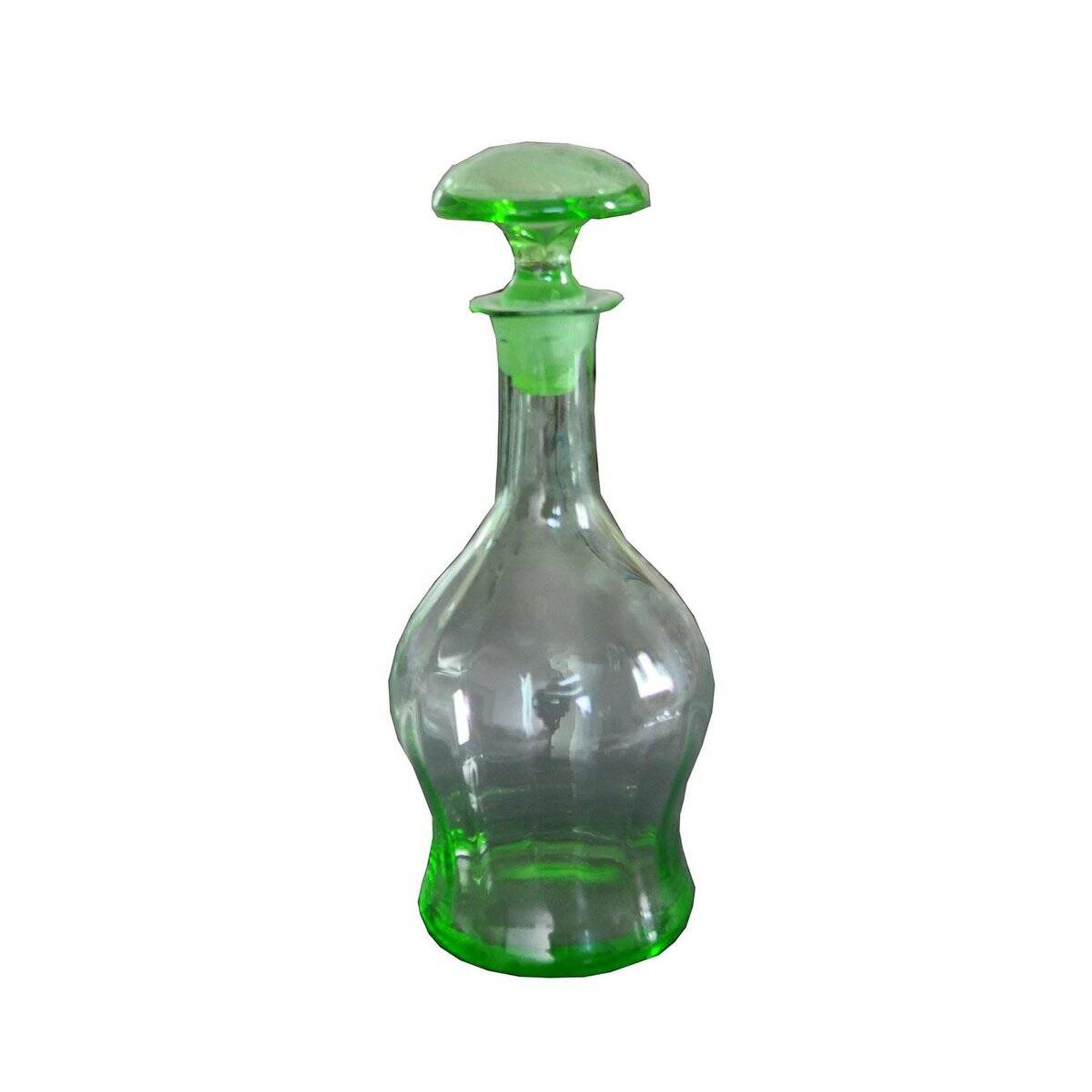 Art Deco Czech liqueur carafe in clear and green glass with a stopper (1930s)