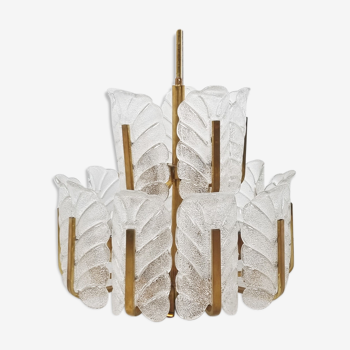 Brass and glass chandelier by Carl Fagerlund for Orrefors, 1960s
