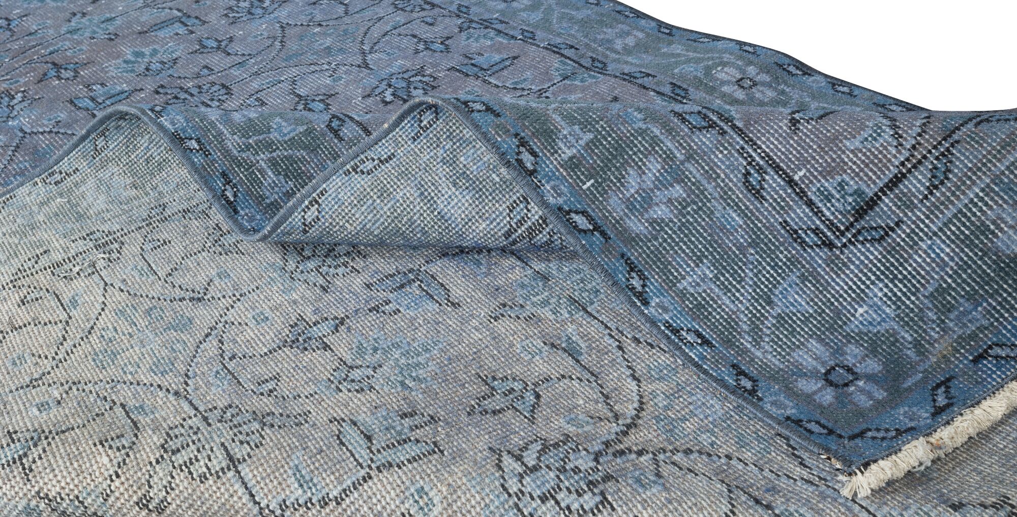 118x219 cm contemporary hand-knotted turkish accent rug over-dyed in blue, circa 1960. tek0407