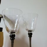 Two smoked black stem wine glasses
