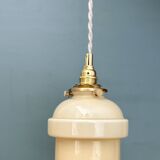 Vintage globe pendant light in pale yellow opaline glass