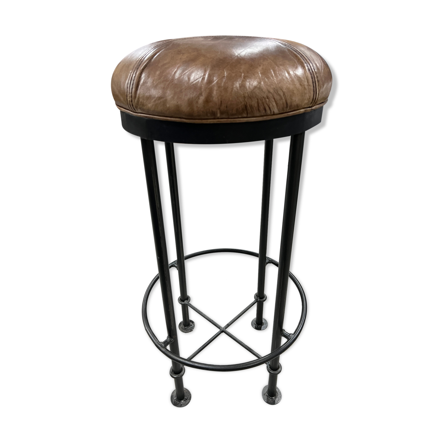 Industrial bar stool and beige leather