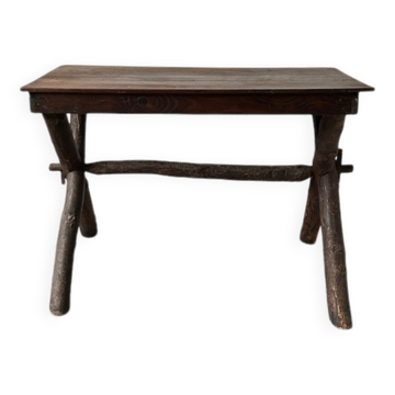 Solid walnut desk, folk art, Savoy, circa 1900