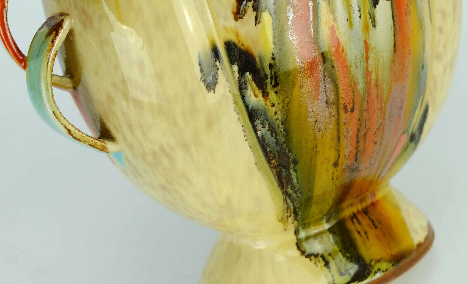 Art déco vase 1930s ceramic dumler breiden drip glaze double handle