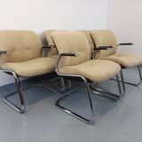Suite of 5 armchairs with Steelcase Strafor armrests in chrome metal and wool fabric from the years