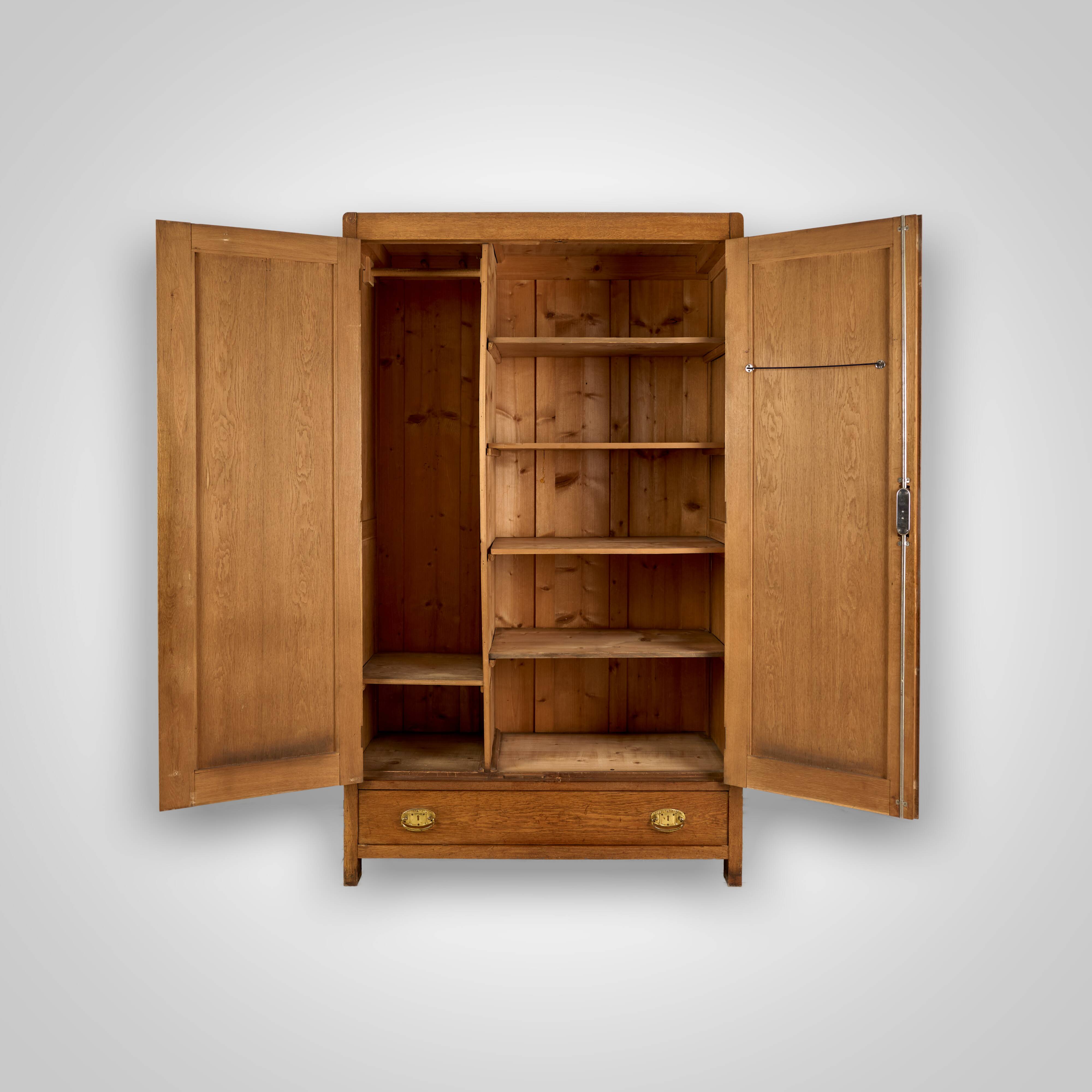 Vintage Wooden Wardrobe, 1930s, Czechoslovakia