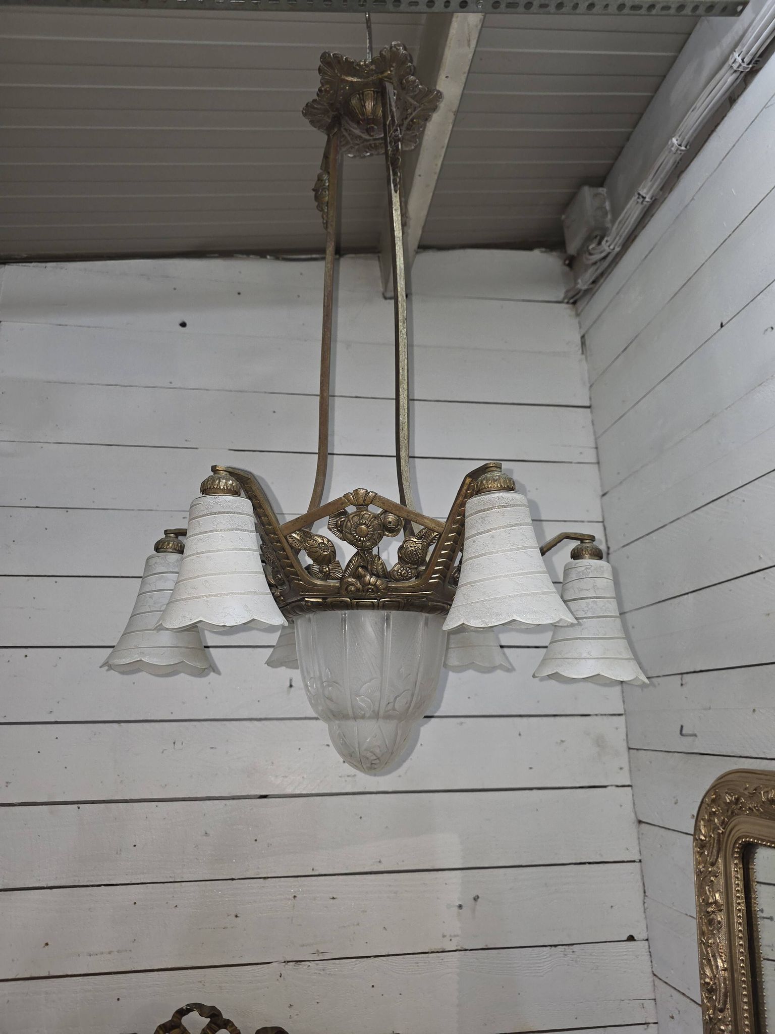 1930s Art Deco bronze chandelier