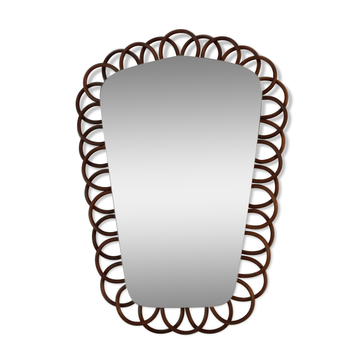 Wooden mirror imitation rattan 60s - 43x31cm