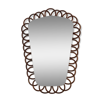 Wooden mirror imitation rattan 60s - 43x31cm