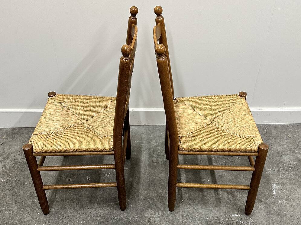 Set of 6 French Provence oak farmhouse country dining chairs with rush seating