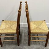 Set of 6 French Provence oak farmhouse country dining chairs with rush seating