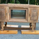 Vitrine vaisselier vintage en bois massif art déco 1940