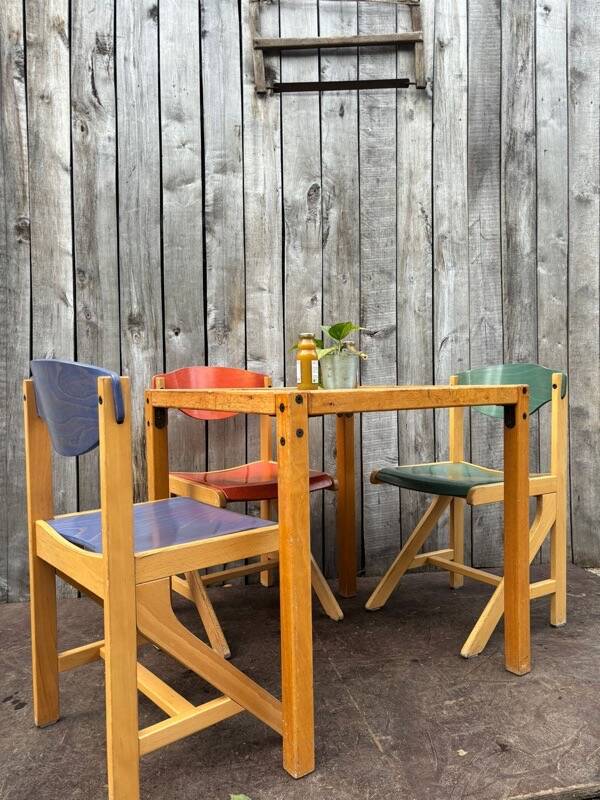 Vintage multicolour Bauhaus-style wooden chair
