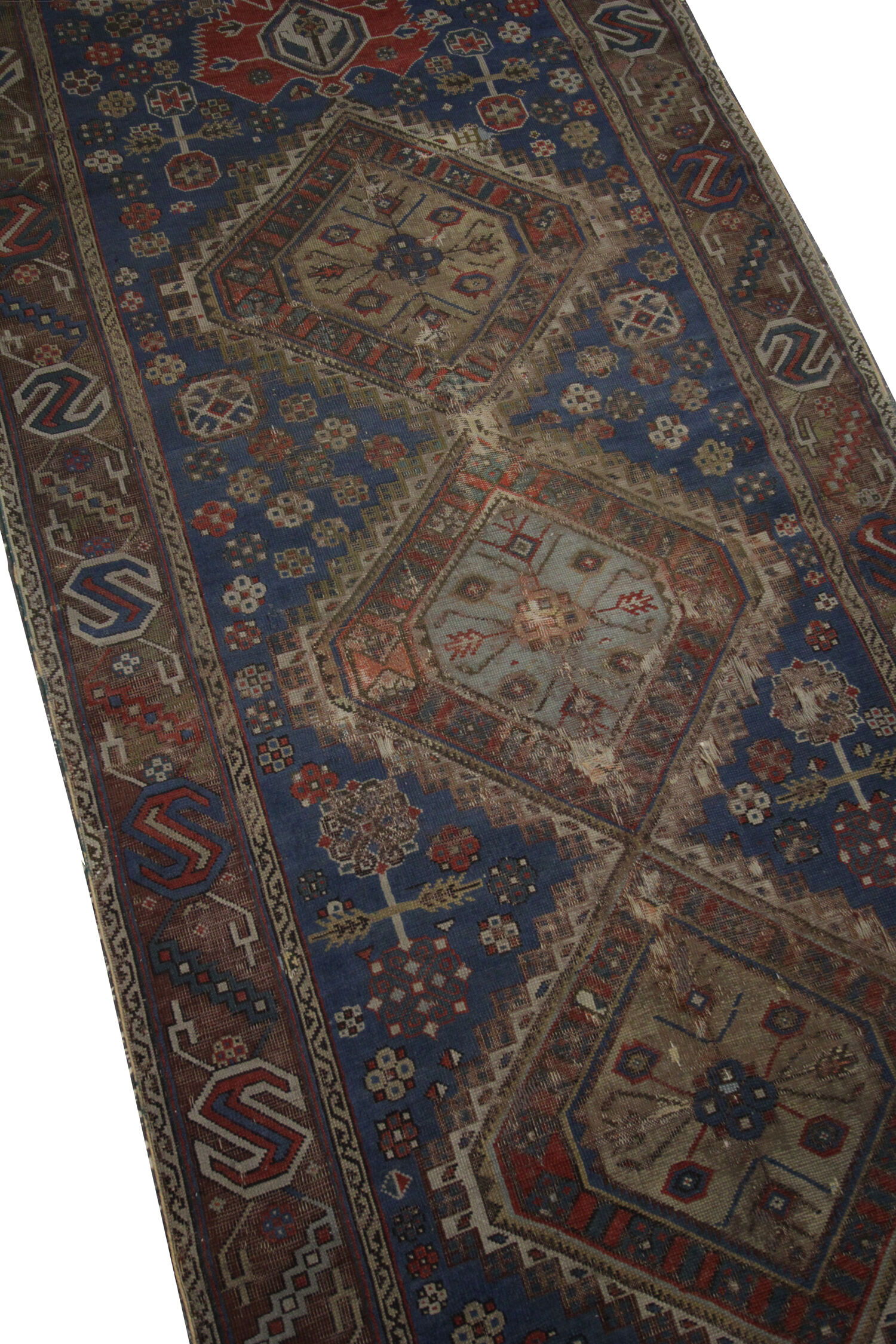 Handmade Traditional Blue Wool Persian Area Rug- 120x272cm