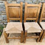 Set of 4 wooden and straw chairs